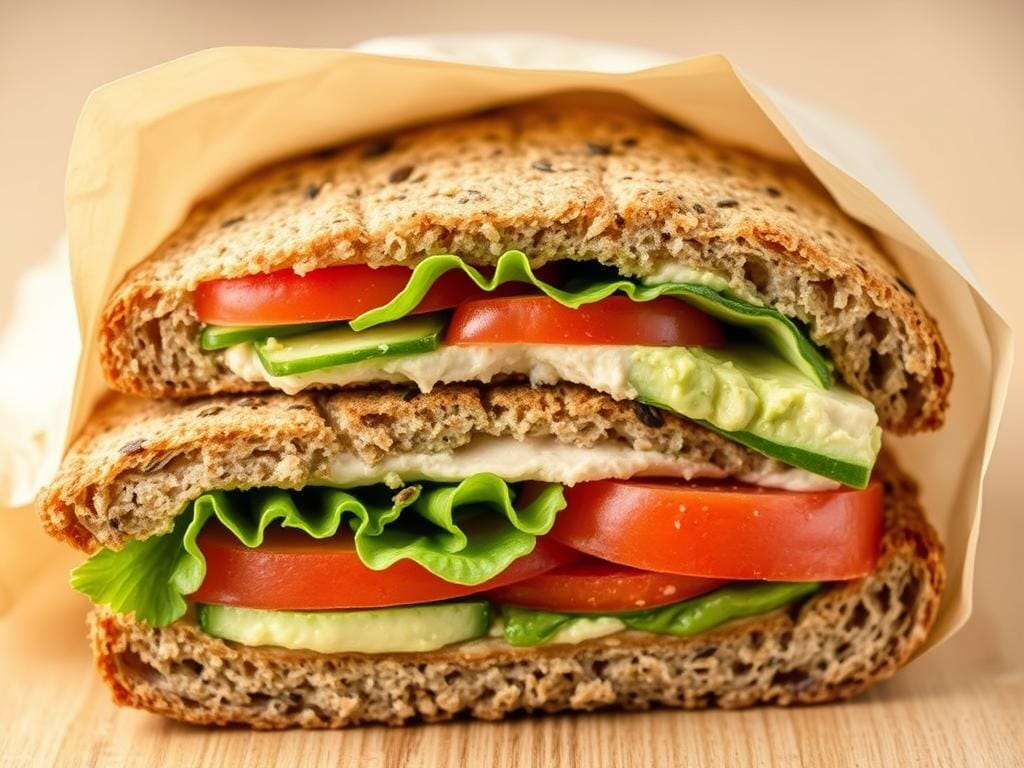 Sanduíche natural no pão integral, um lanche saudável para levar tradicional e nutritivo Sanduíche natural no pão integral, um lanche saudável para levar tradicional e nutritivo