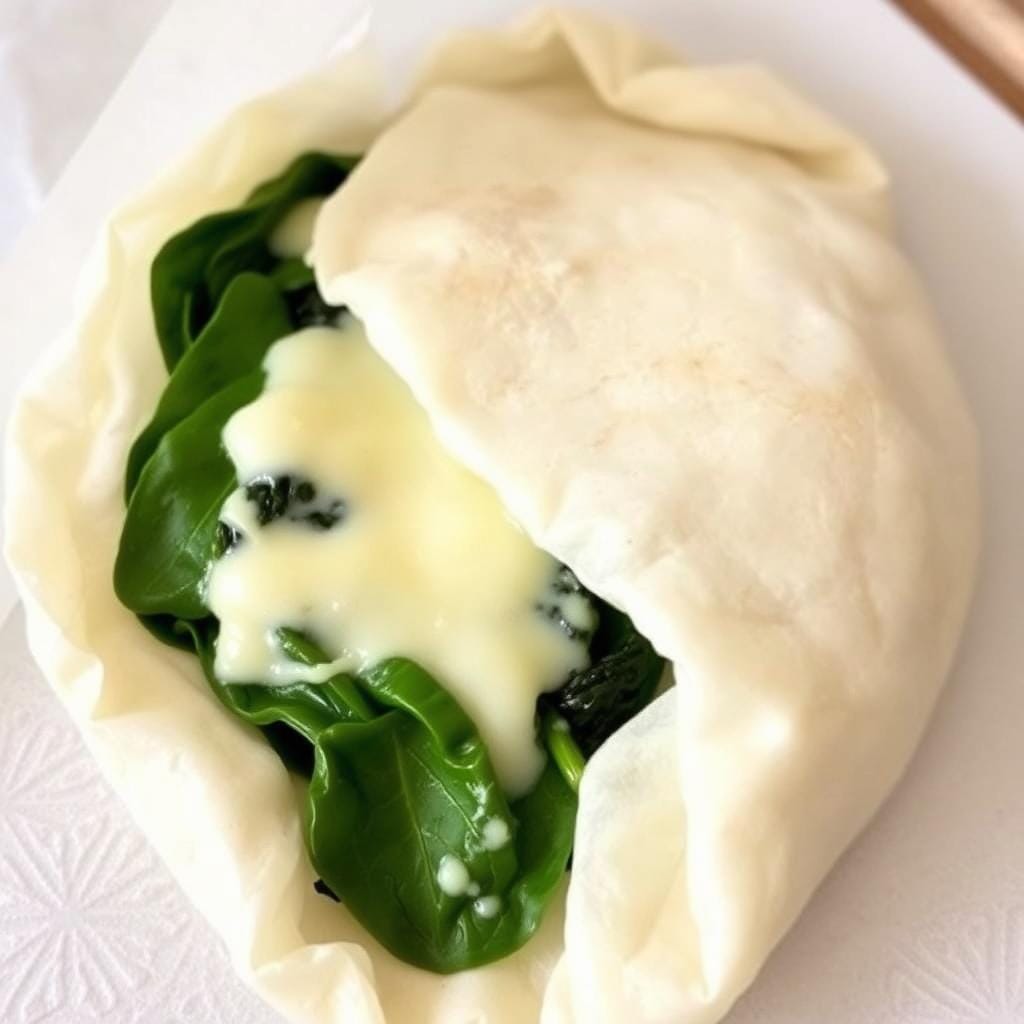 Tapioca recheada com queijo e espinafre, um lanche saudável para levar sem glúten Tapioca recheada com queijo e espinafre, um lanche saudável para levar sem glúten