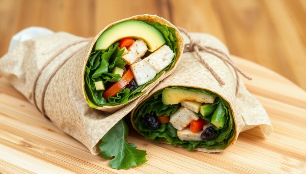 Wrap integral com recheio proteico, um lanche saudável para levar mais substancial Wrap integral com recheio proteico, um lanche saudável para levar mais substancial