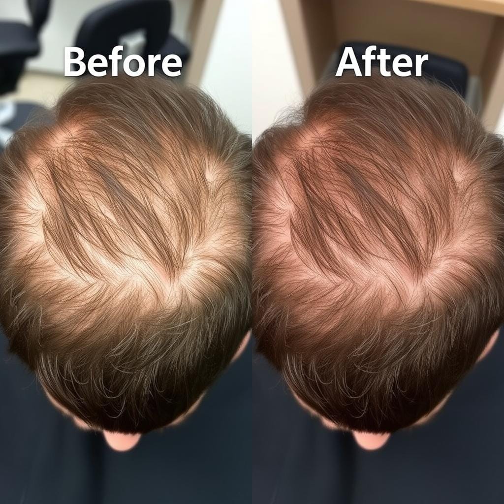 Antes e depois do tratamento com Folifix mostrando aumento de densidade capilar