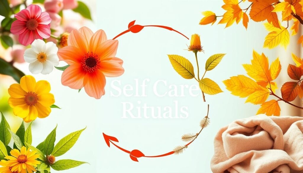 Colagem representando rituais de autocuidado para as quatro estações do ano