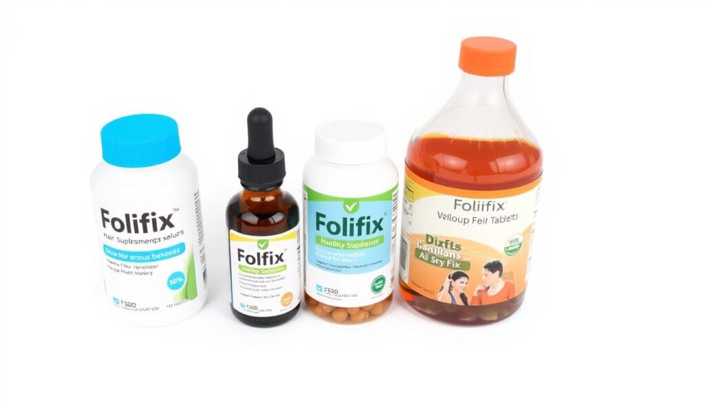 Comparação entre diferentes formatos de suplementos capilares: gotas, comprimidos e xaropes