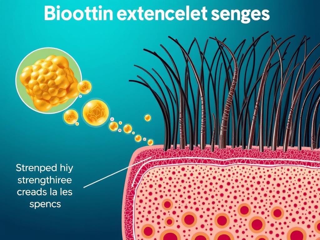 Ilustração mostrando como a Biotina fortalece os folículos capilares