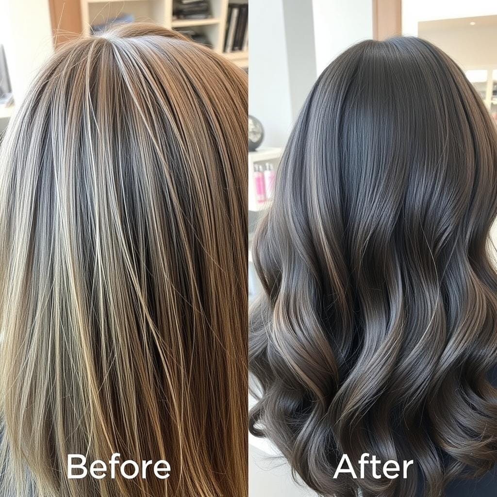 Antes e depois do tratamento com Folifix mostrando crescimento acelerado dos fios