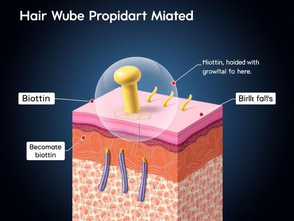 Ilustração da ação da biotina nos folículos capilares para crescimento acelerado dos fios com Folifix