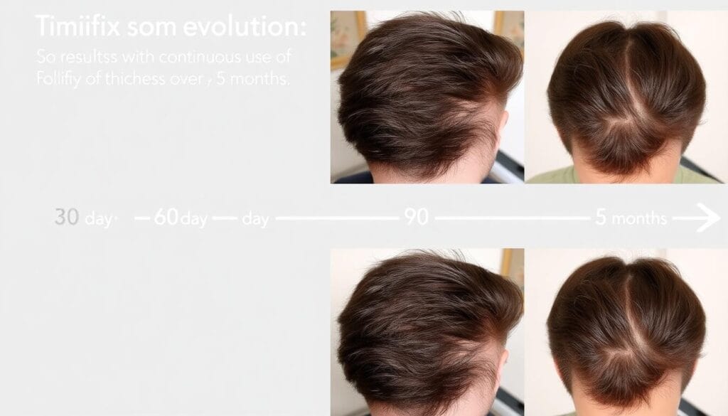 Linha do tempo mostrando a evolução dos resultados com Folifix crescimento acelerado dos fios