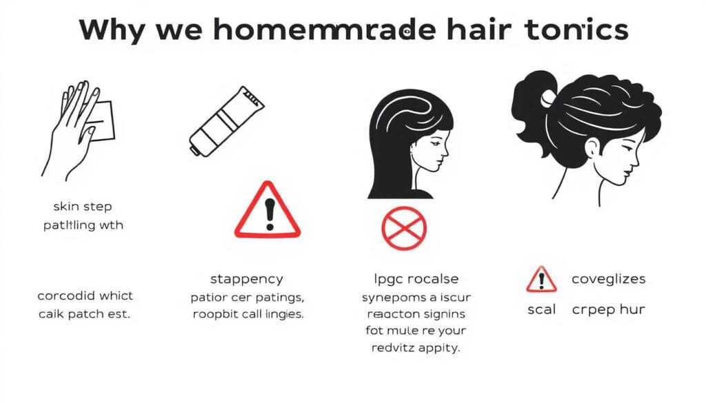 Ilustração mostrando sinais de alerta e precauções ao usar tônicos caseiros Ilustração mostrando sinais de alerta e precauções ao usar tônicos caseiros