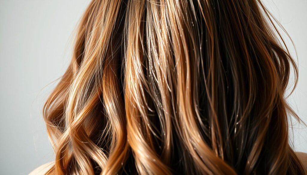 Pessoa com cabelos saudáveis e brilhantes após tratamento com tônico caseiro fortalecedor Pessoa com cabelos saudáveis e brilhantes após tratamento com tônico caseiro fortalecedor